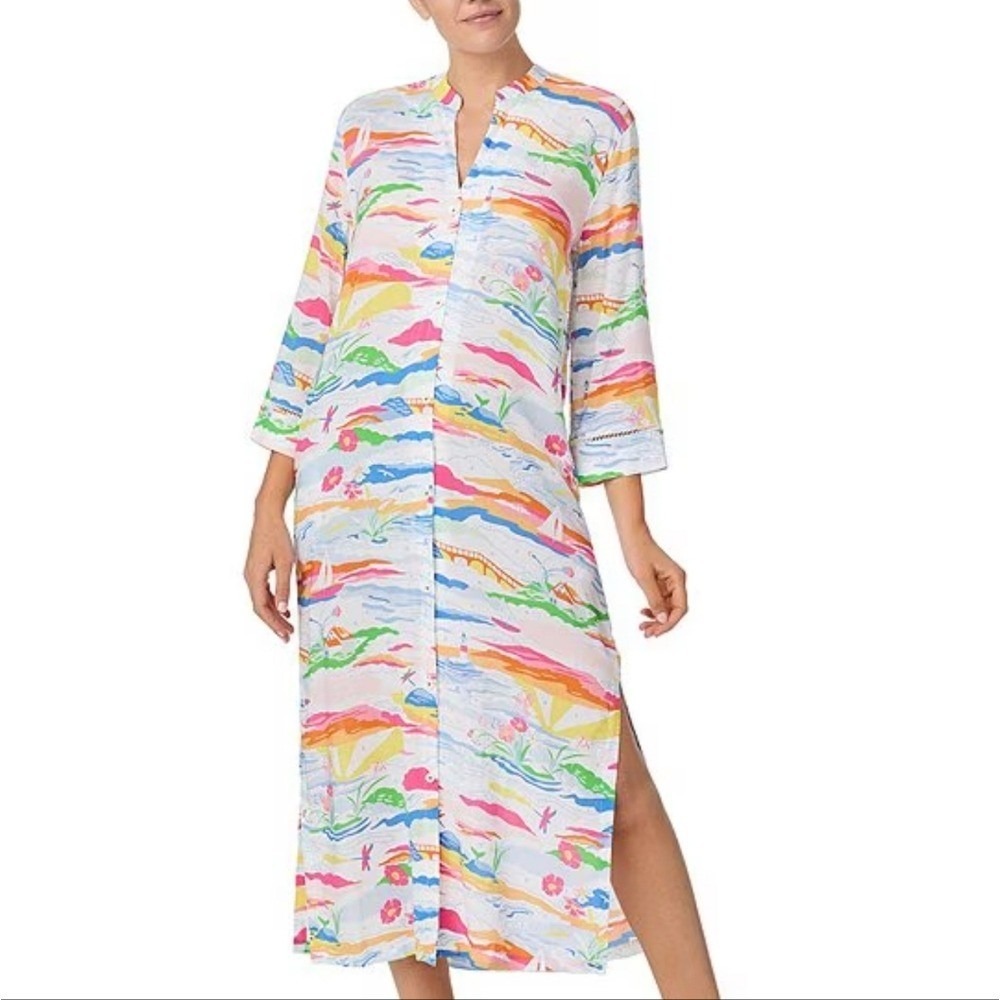 NWT Kate Spade New York Multicolor Landscape Print Button Front Midi Dress M